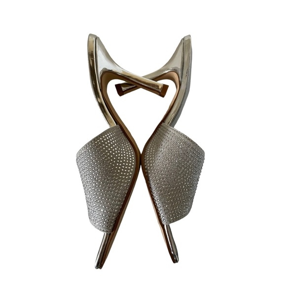 Marc Fisher Silver Chrome Boxy Diamond Bling Wedding Formal Square Heels size 7 - Picture 7 of 8